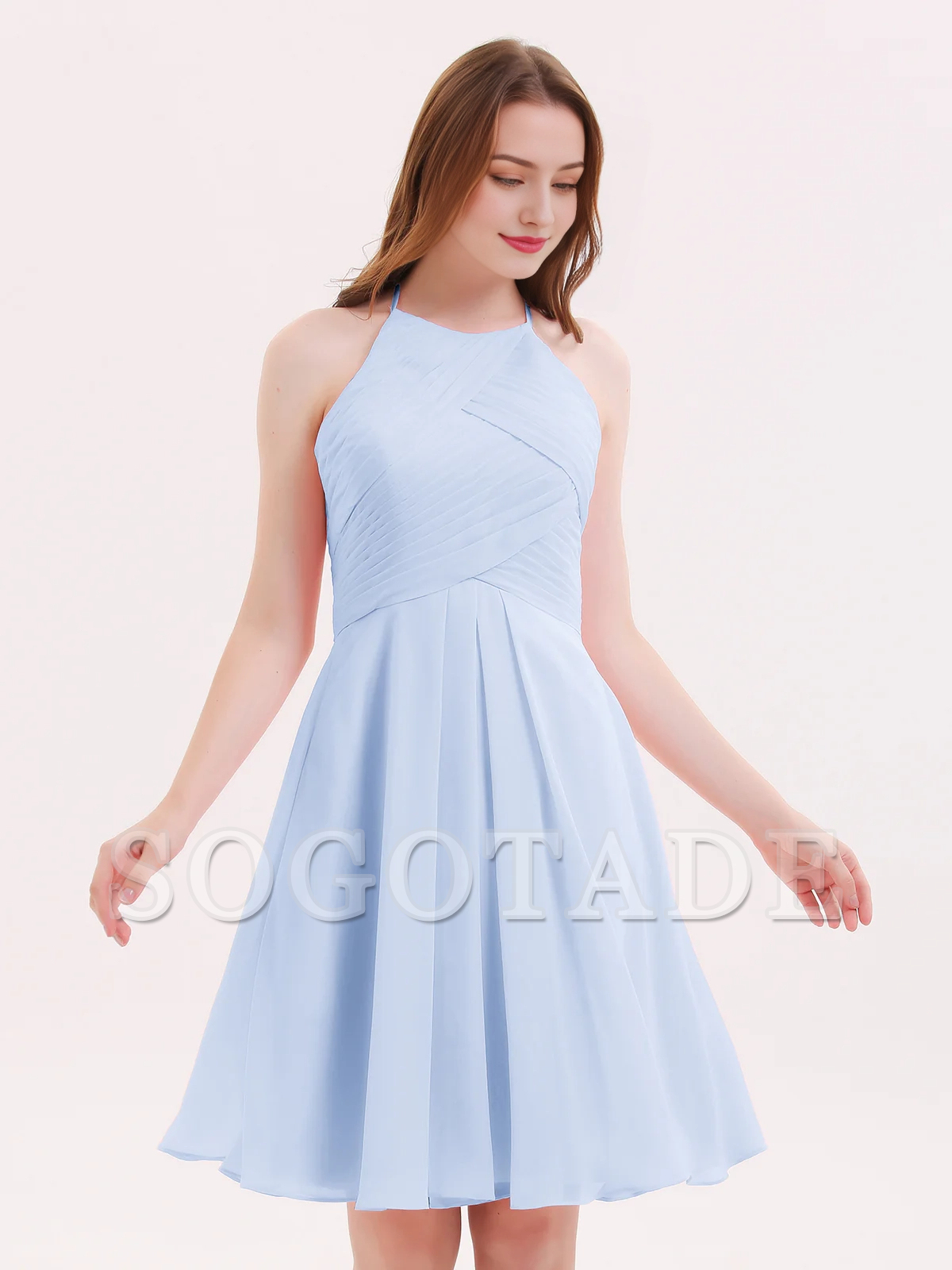 Short chiffon pocket bridesmaid dress