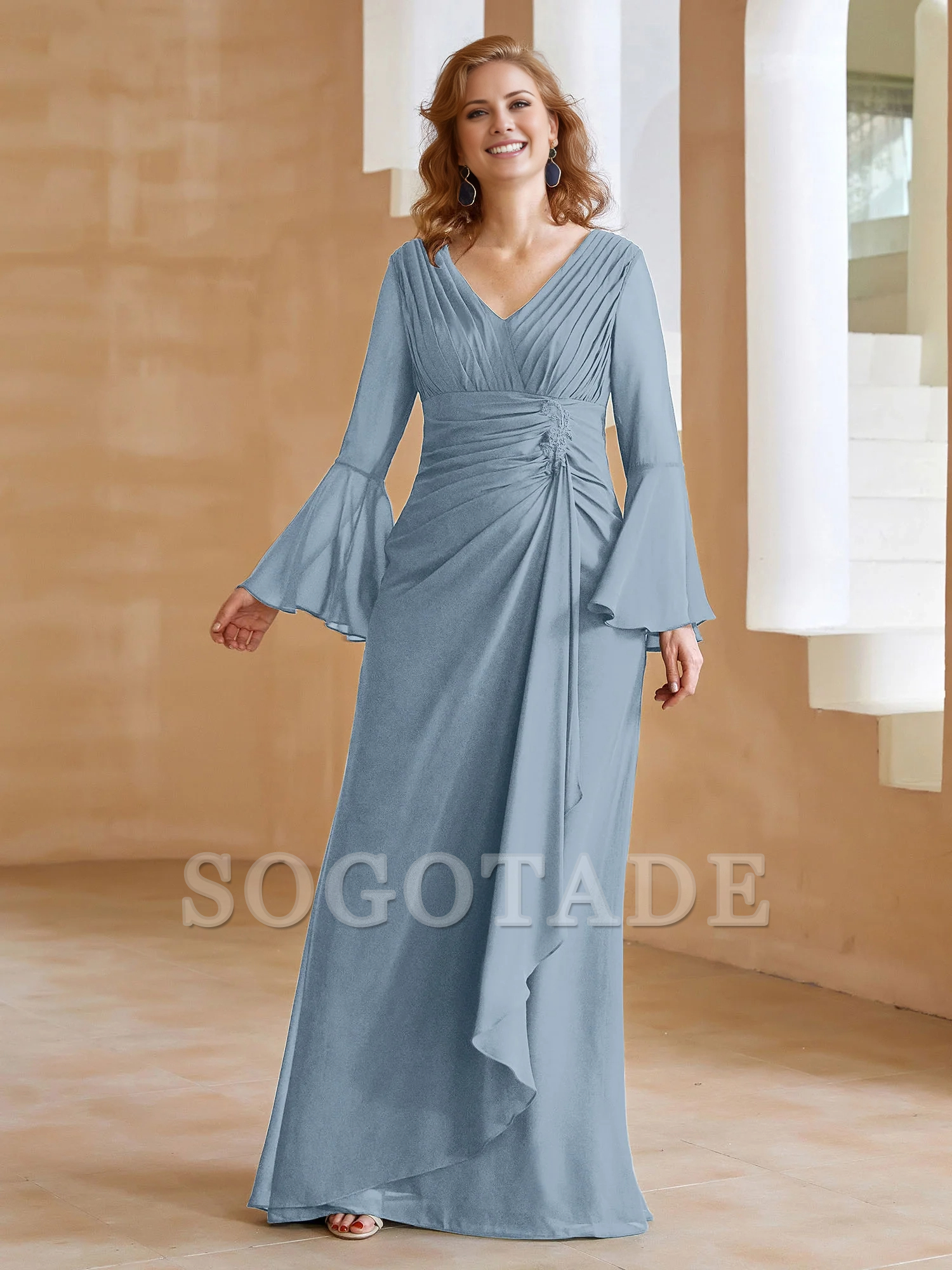 V-neck folds and mother of the bride dress