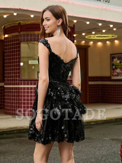 Sweetheart sequins layered chiffon A-line mini Homecoming dress