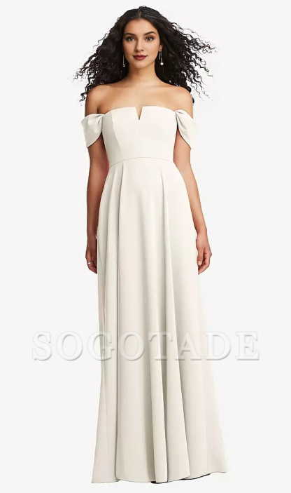 Off shoulder pleated sleeves with A-line extra long Prom dress