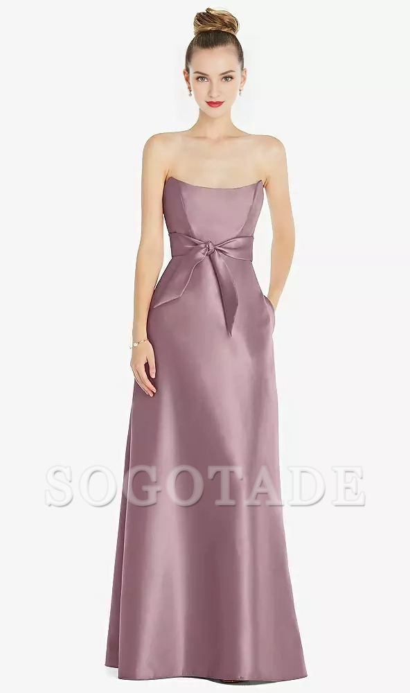 Mini waist belt Basque collar strapless satin Prom dress
