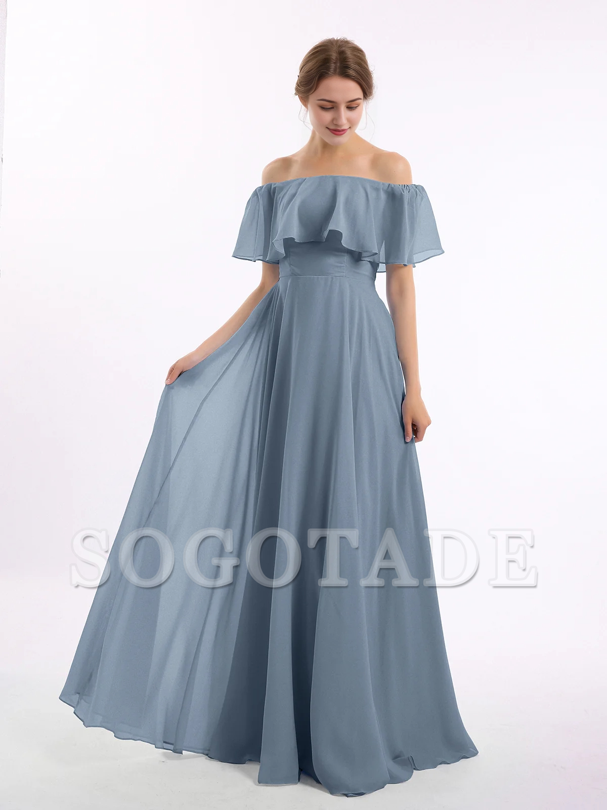 Off shoulder chiffon long dress bridesmaid dress