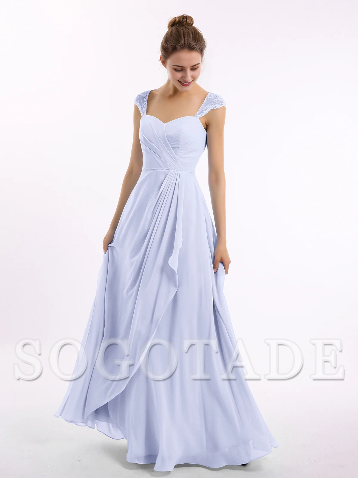 Lace sleeve chiffon bridesmaid dress