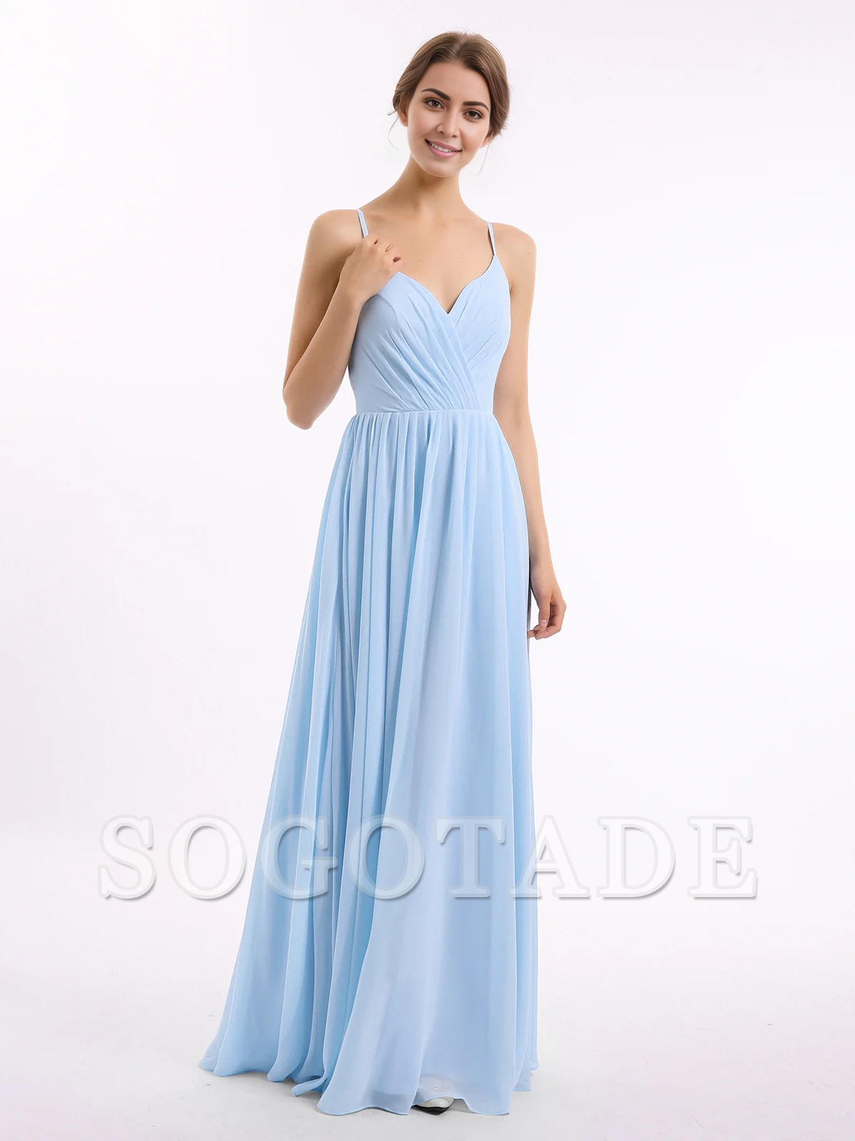 Thin shoulder chiffon bridesmaid dress