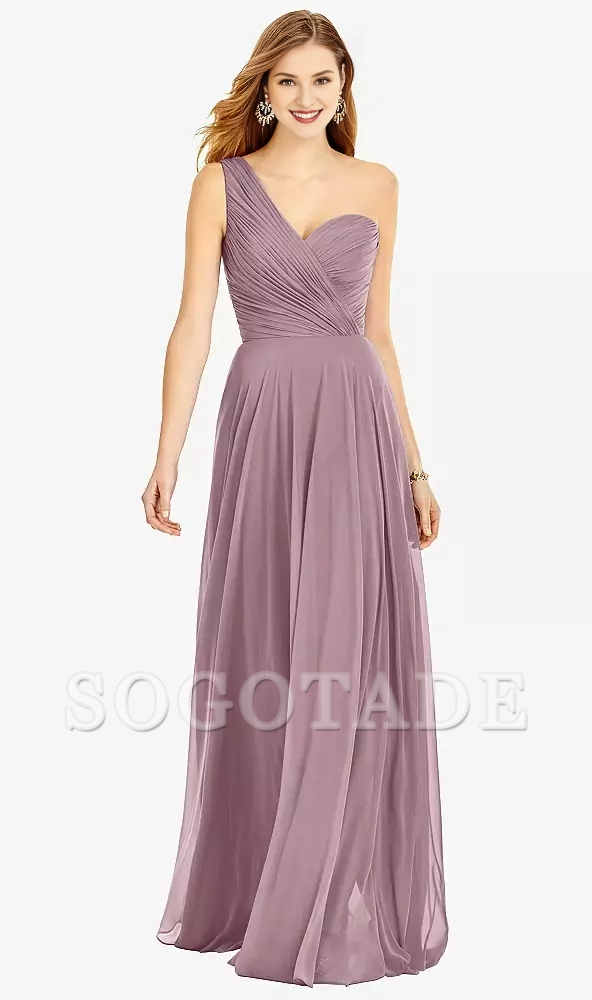 One shoulder hanging chiffon and floor length Prom dress