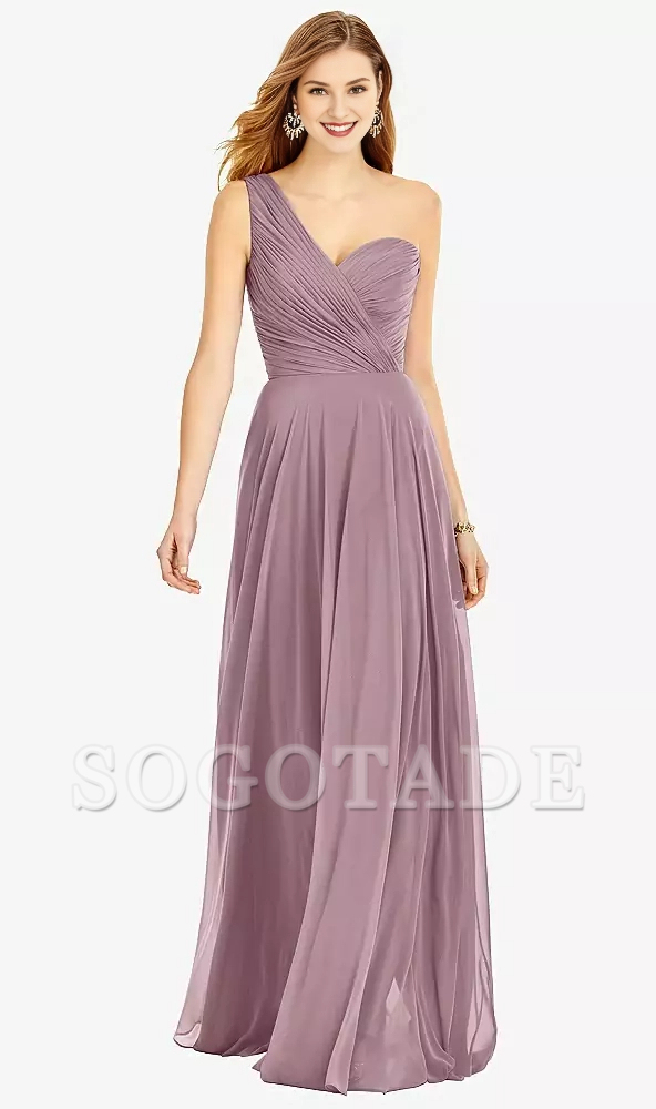 One shoulder hanging chiffon and floor length Prom dress