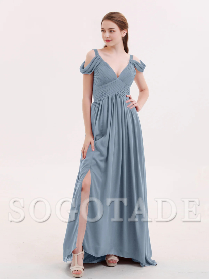 Deep V-neck sexy slit chiffon dress