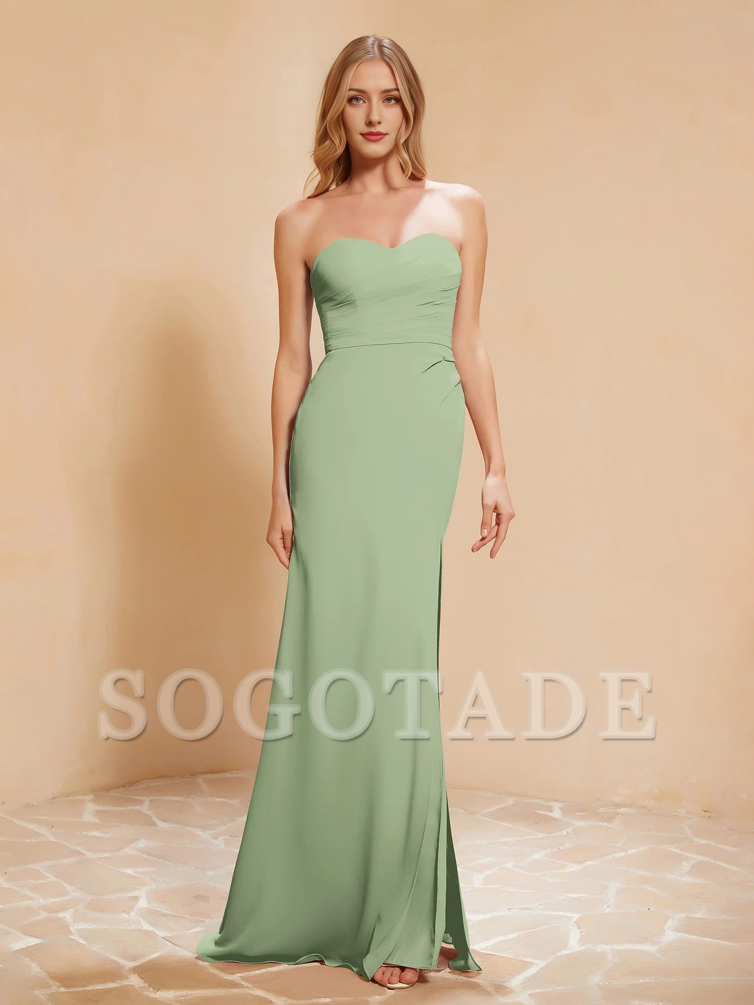 Sweetheart tight slit chiffon dress