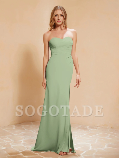 Sweetheart tight slit chiffon dress