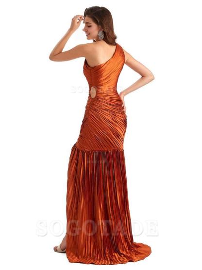 Sexy Side Slit Mermaid Soft Satin One Shoulder Long Ladies Bridesmaid Dresses Online