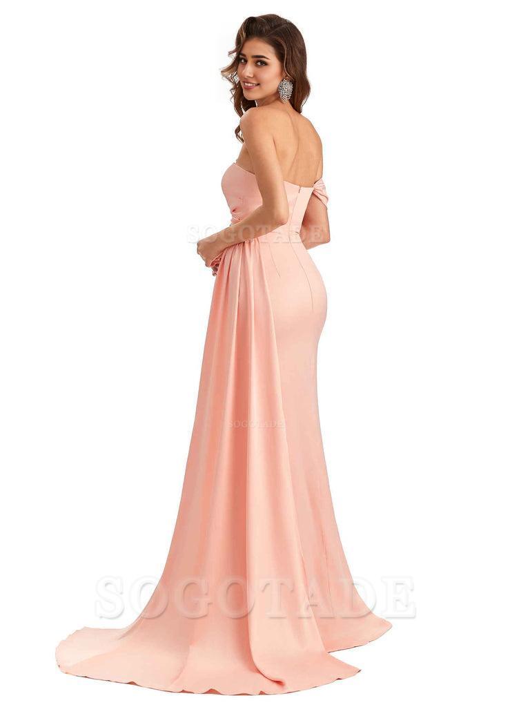 Sexy One Shoulder Side Slit Mermaid Soft Satin Long Women Bridesmaid Dresses Online