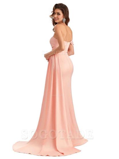 Sexy One Shoulder Side Slit Mermaid Soft Satin Long Women Bridesmaid Dresses Online