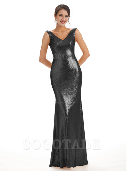 Sleeveless V Neck Mermaid Cultivate oneself Sequin Shining Luxury Bridesmaid Dresses Formal Women's Dresses Wedding Guest Dresses