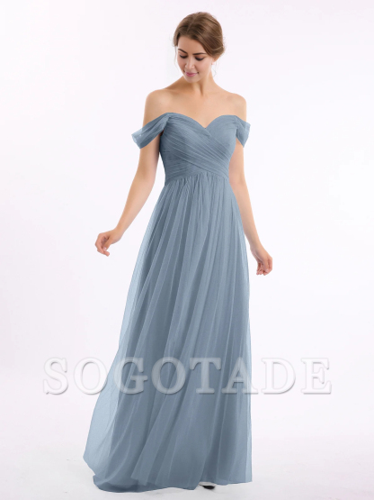 Off shoulder sweetheart collar chiffon dress