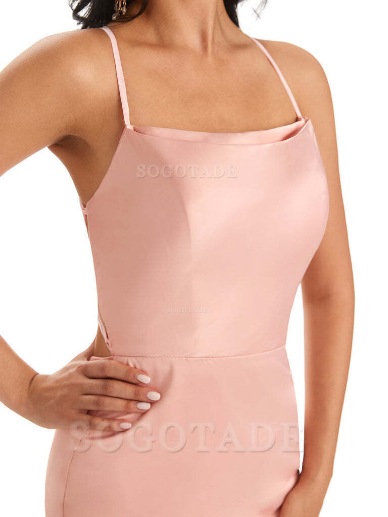 Mermaid Spaghetti Backless Straps Satin Long formal dresses evening gown Bridesmaid Dresses