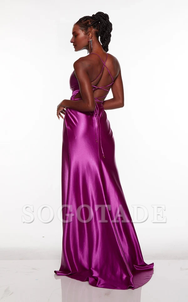 V-neck tight corset satin backless and floor length Prom dress