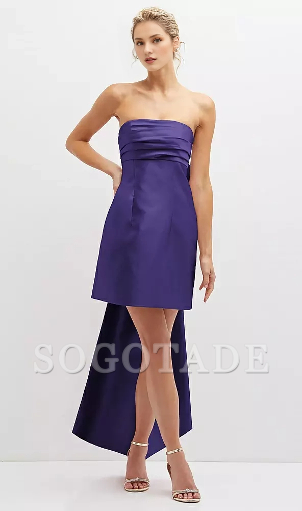 Super large bow strapless satin mini Prom dress