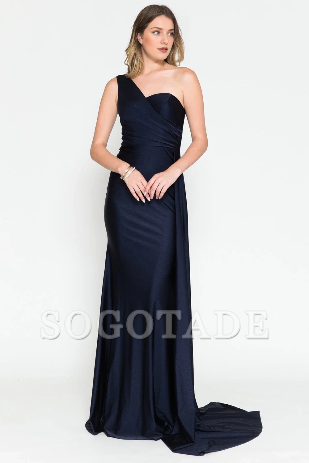 Fitted skirt long single shoulder dress