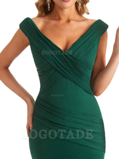 Sexy Mermaid V-Neck Off The Shoulder Side Fork Long Fashion Bridesmaid Dresses Formal Women's Dresses Wedding Guests Dresses