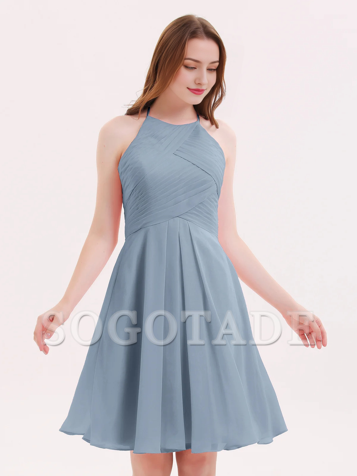 Short chiffon pocket bridesmaid dress