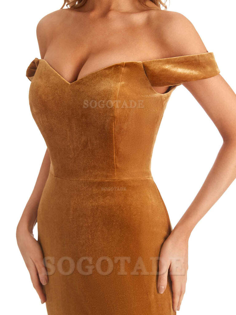 Elegant Simple Mermaid Off The Shoulder Backless Side Slit Velvet Long Charming Bridesmaid Dresses Formal Women's Dresses Wedding Guests Dresses