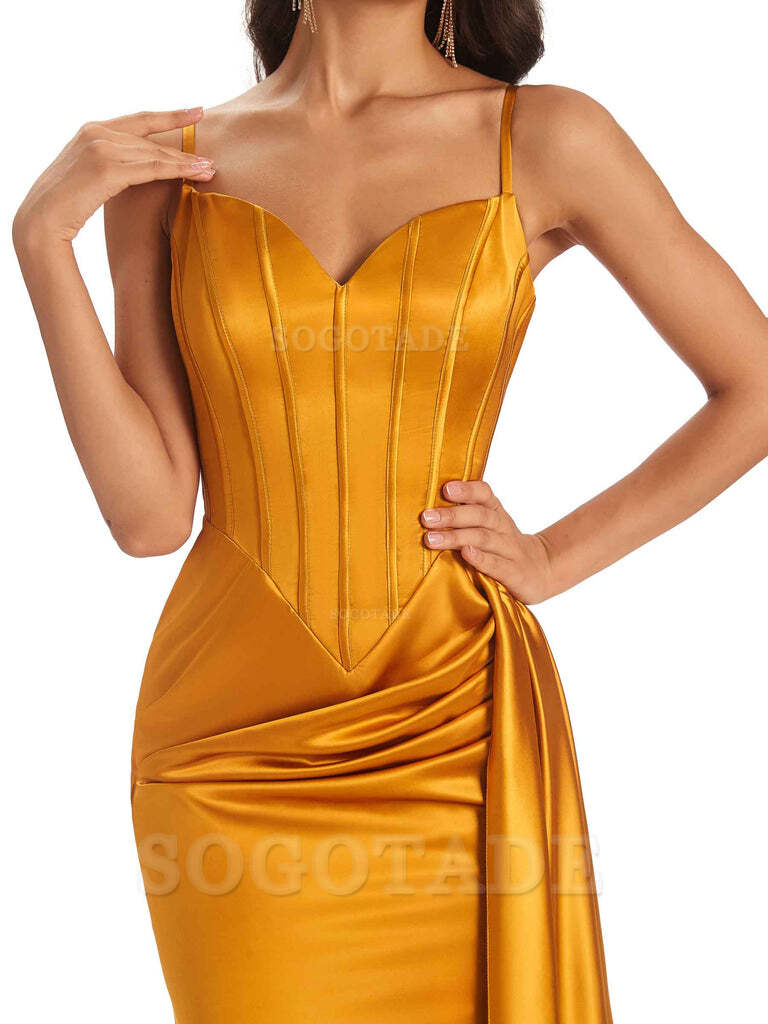 Sheath Spaghetti Satin Straps Floor-Length formal dresses evening gown Bridesmaid Dresses