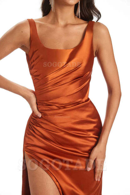 Mermaid Scoop Floor-Length Satin formal dresses evening gown Bridesmaid Dresses 