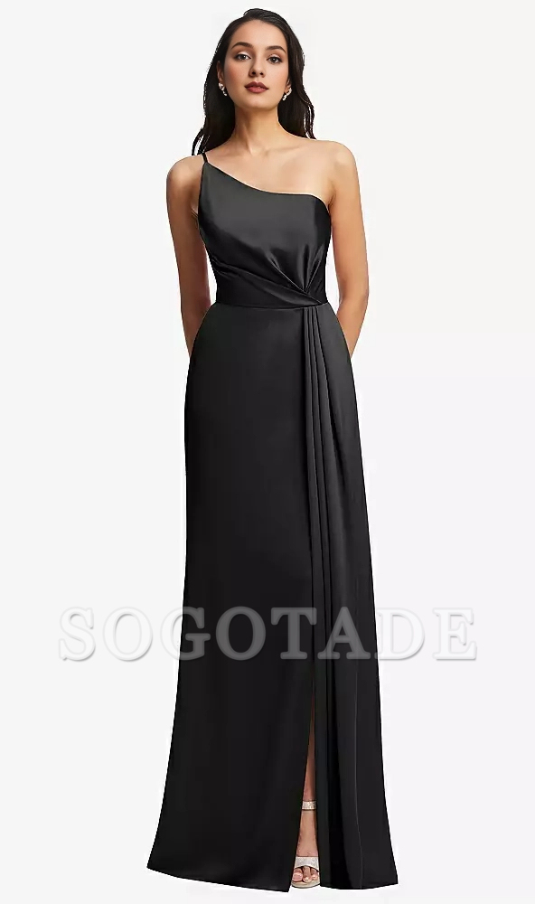 One shoulder pleated skirt with satin horn Prom dress