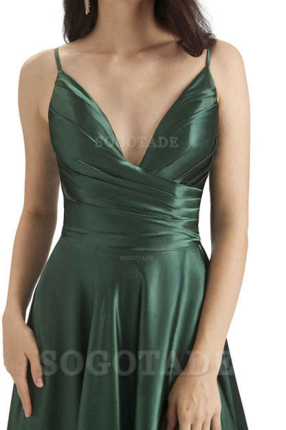 Spaghetti Straps Satin formal dresses evening gown Bridesmaid Dresses With Side Slit 