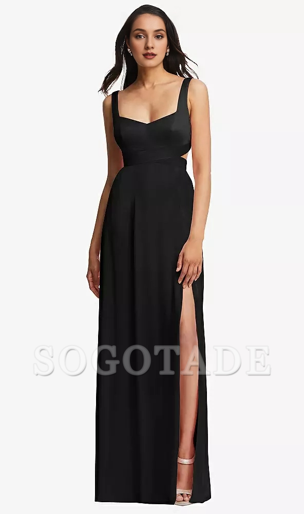 Front slit open collar cross cut hollowed out body extra long Prom dress