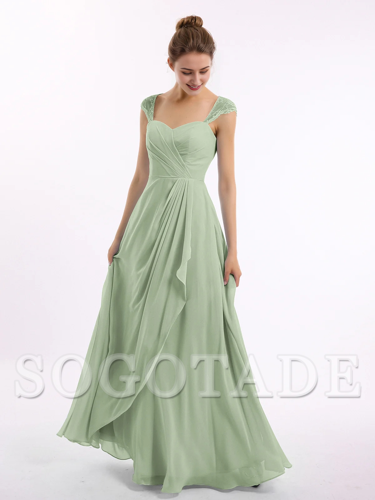 Lace sleeve chiffon bridesmaid dress