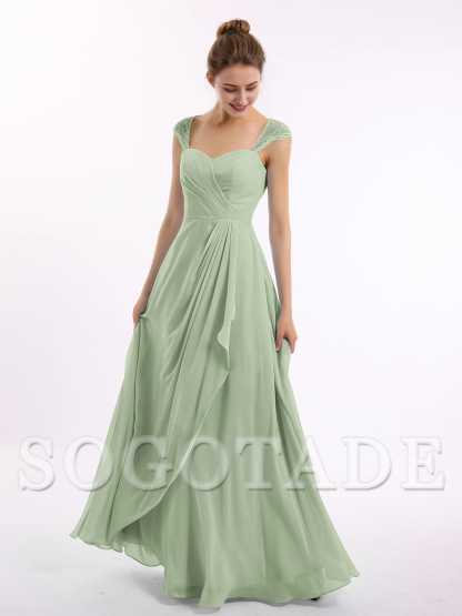 Lace sleeve chiffon bridesmaid dress