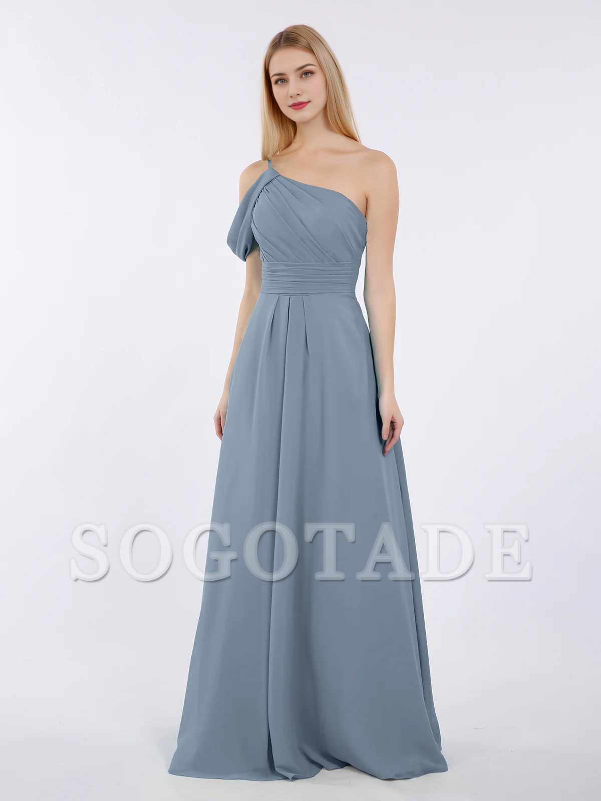 One shoulder chiffon long bridesmaid dress