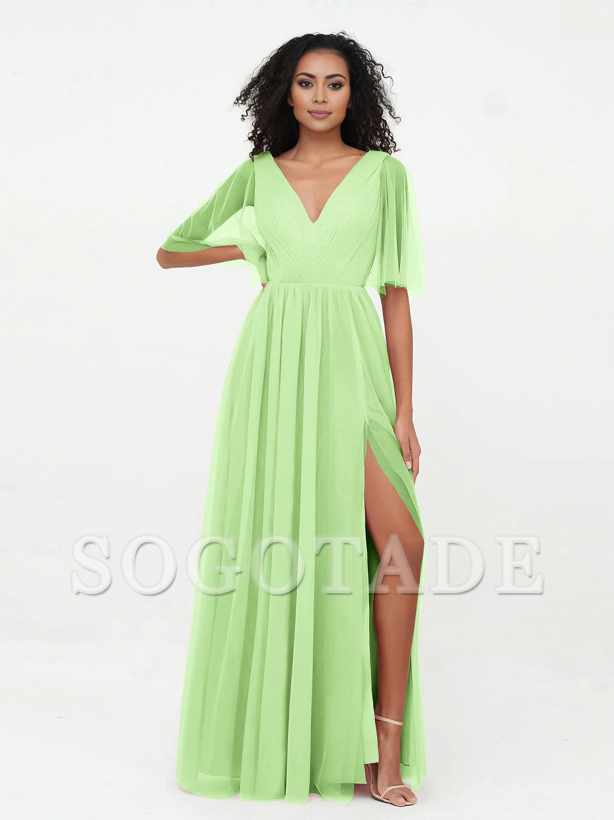 A-line V-neck chiffon Max deep V-back dress