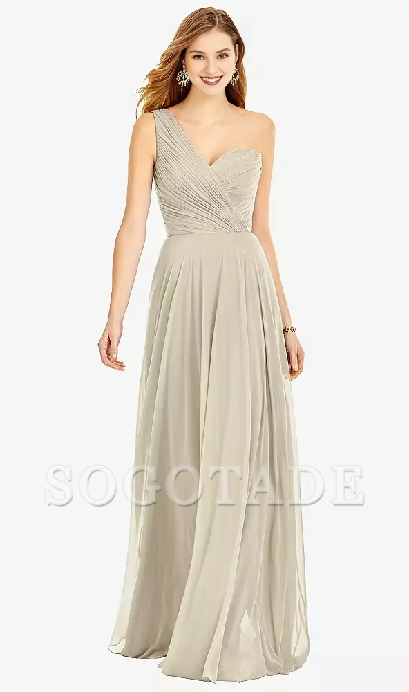 One shoulder hanging chiffon and floor length Prom dress