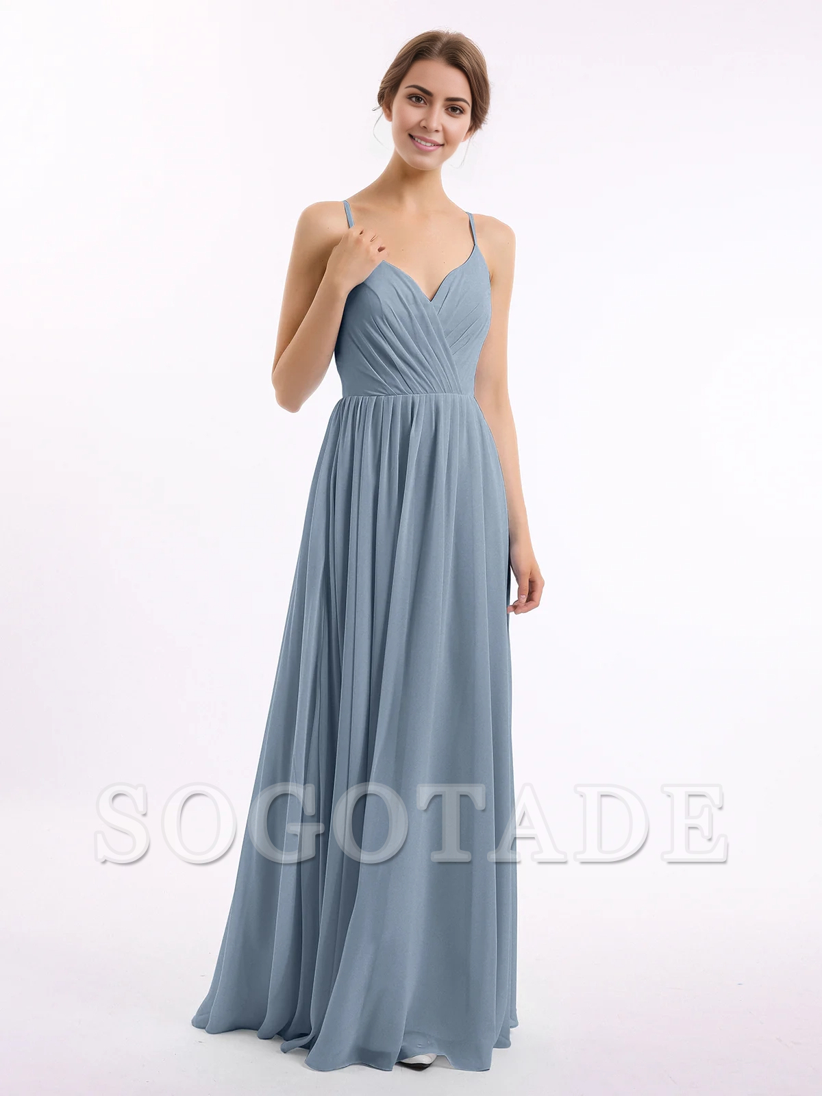 Thin shoulder chiffon bridesmaid dress