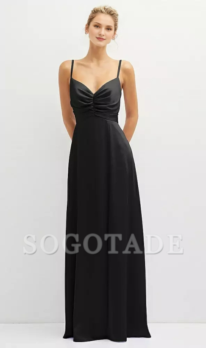 Vertical pleated tight corset satin and floor length Prom dress