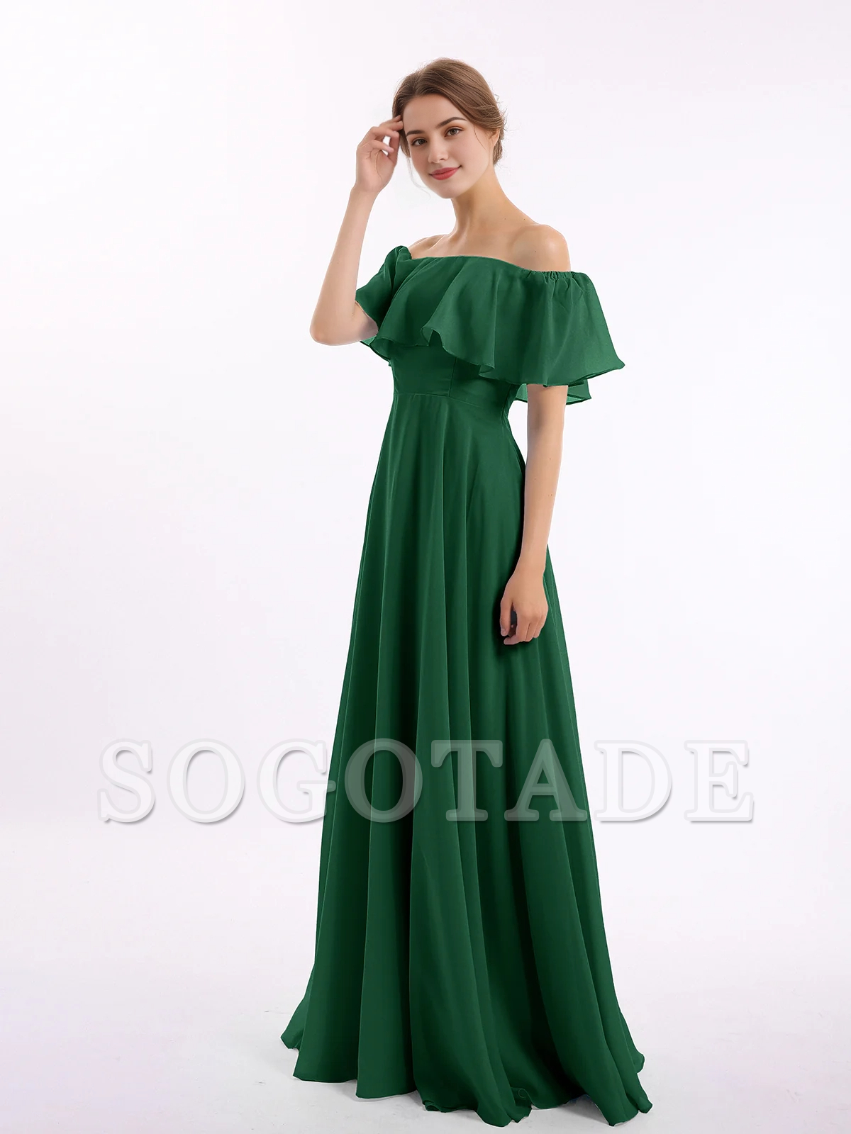 Off shoulder chiffon long dress bridesmaid dress