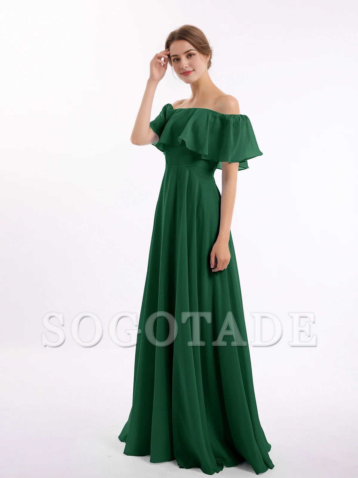 Off shoulder chiffon long dress bridesmaid dress