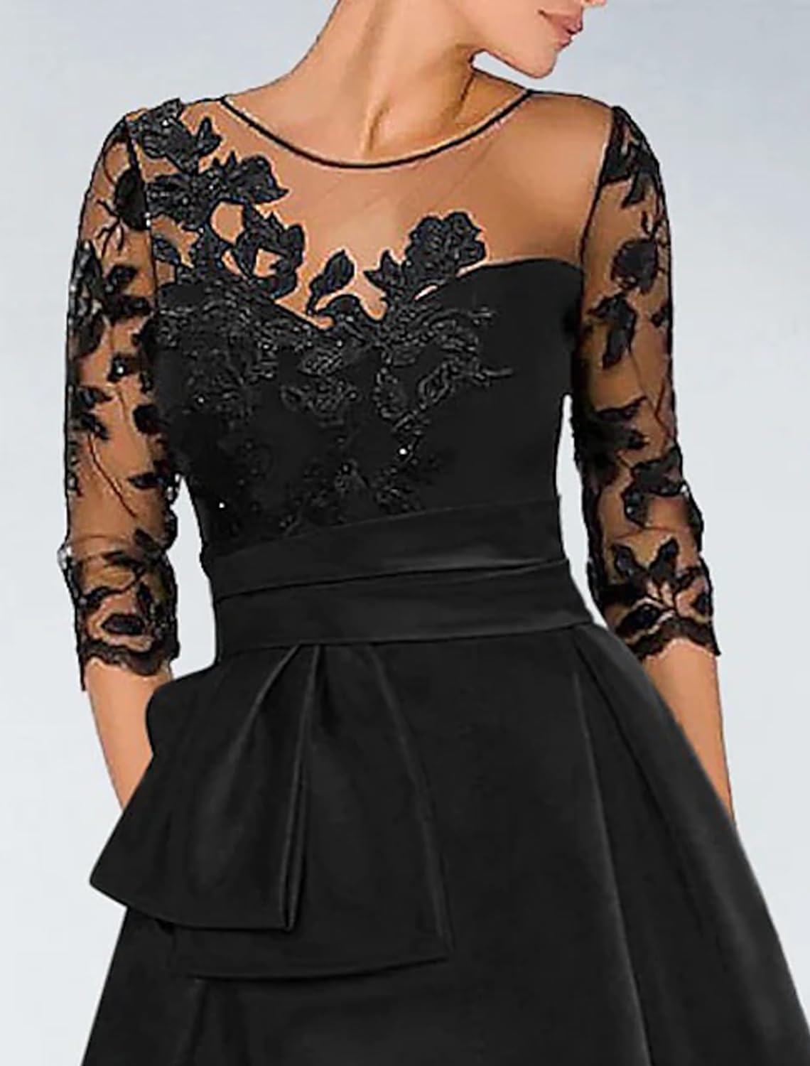 A-line elegant wedding guest dress palace train jewelry collar 3/4 sleeve evening dress with beaded slit decal 2024-SOGOTADE