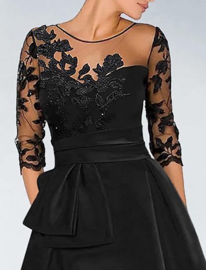 A-line elegant wedding guest dress palace train jewelry collar 3/4 sleeve evening dress with beaded slit decal 2024-SOGOTADE