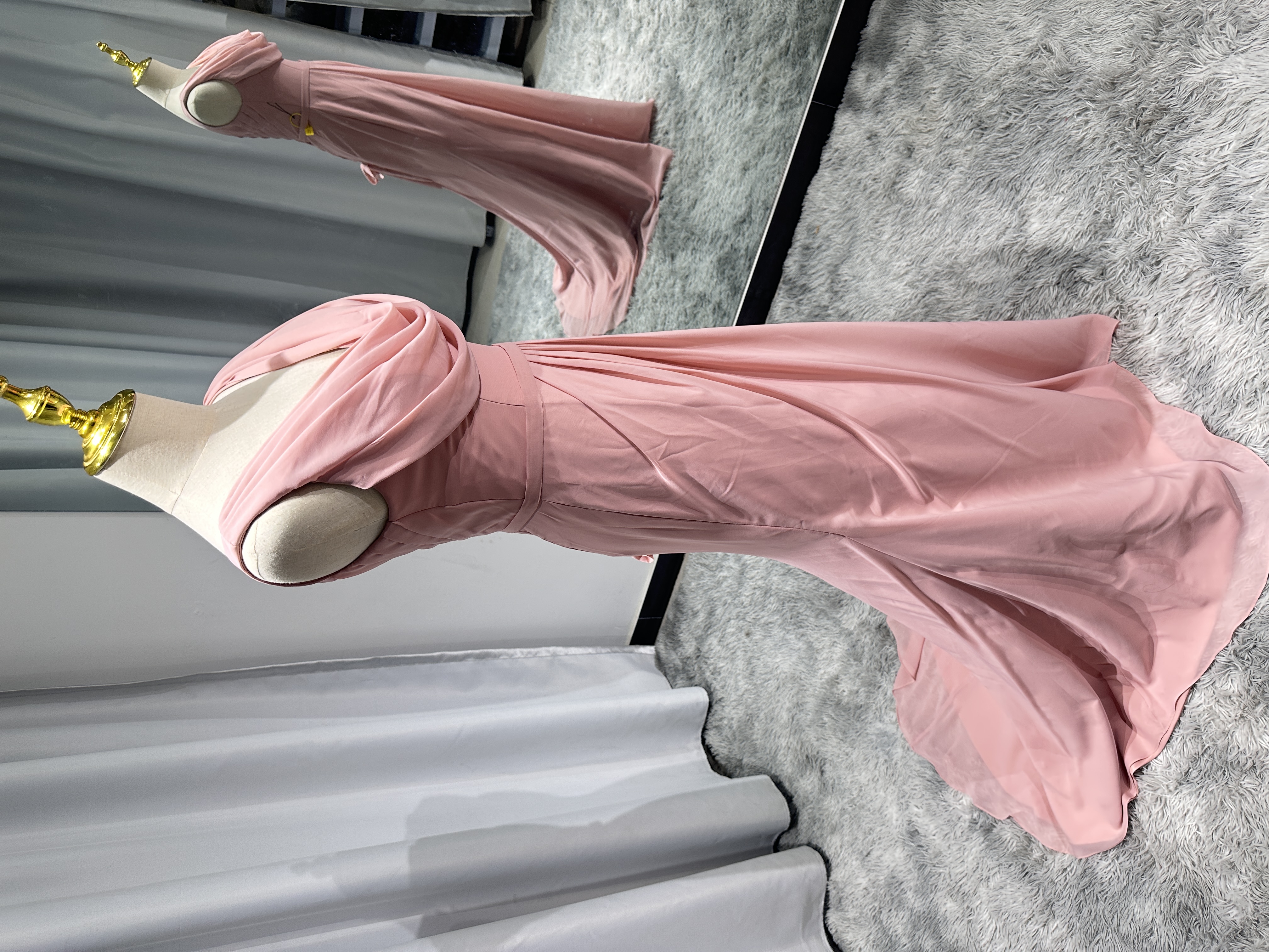 Sheath Cowl Neck Sleeveless Chiffon Bridesmaid Dresses With Slit and Ruffles