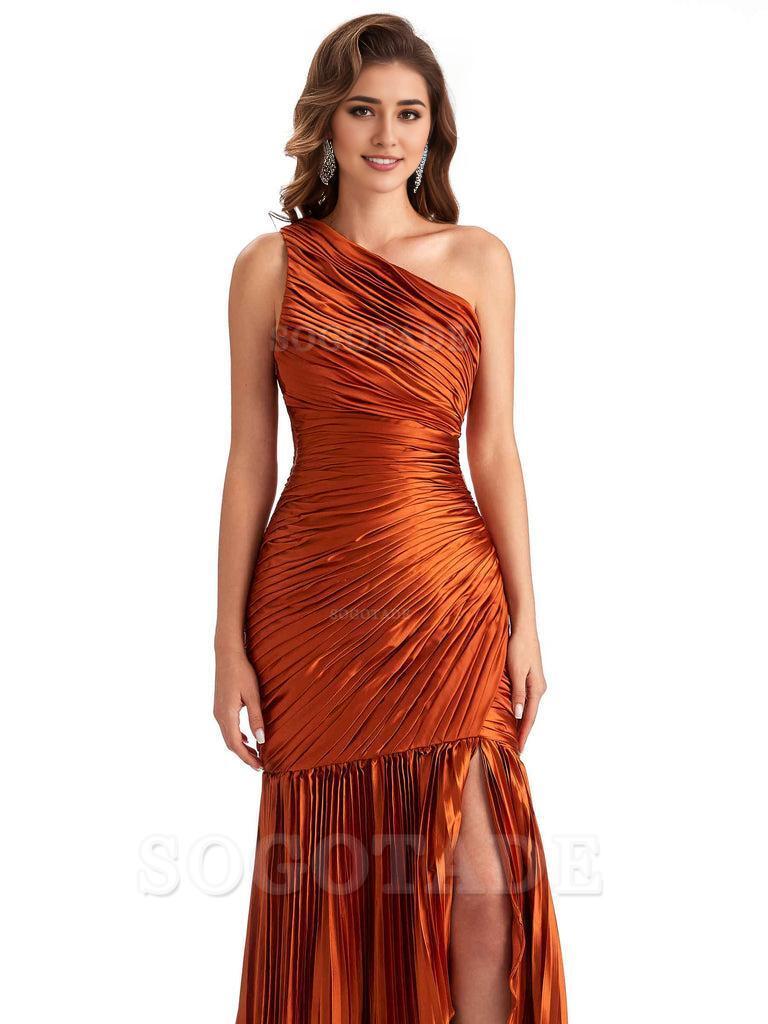 Sexy Side Slit Mermaid Soft Satin One Shoulder Long Ladies Bridesmaid Dresses Online