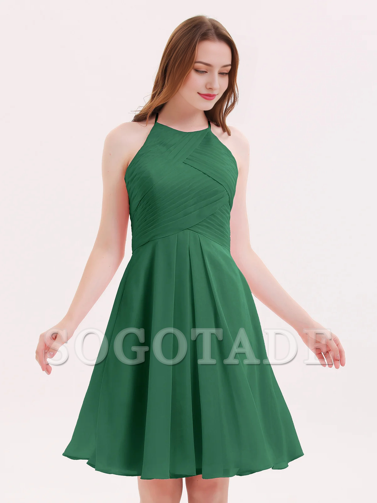 Short chiffon pocket bridesmaid dress