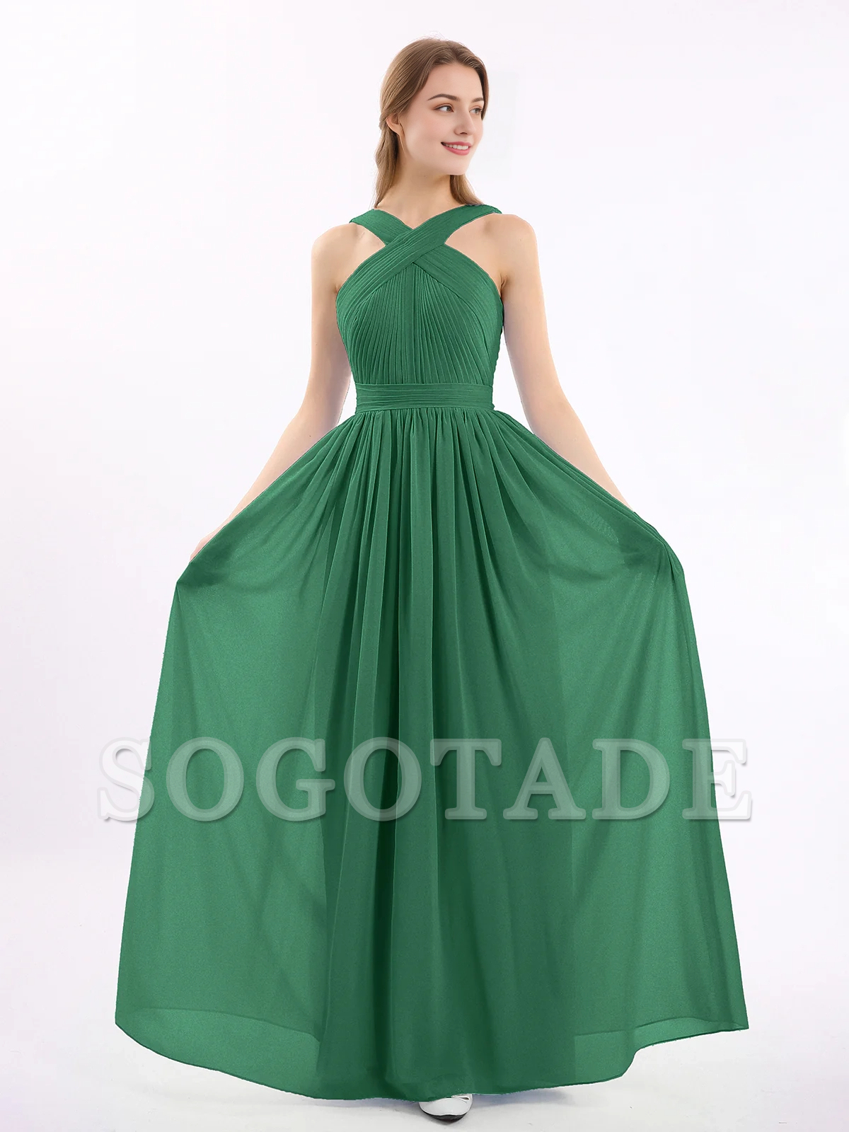 Bow front cross chiffon long dress