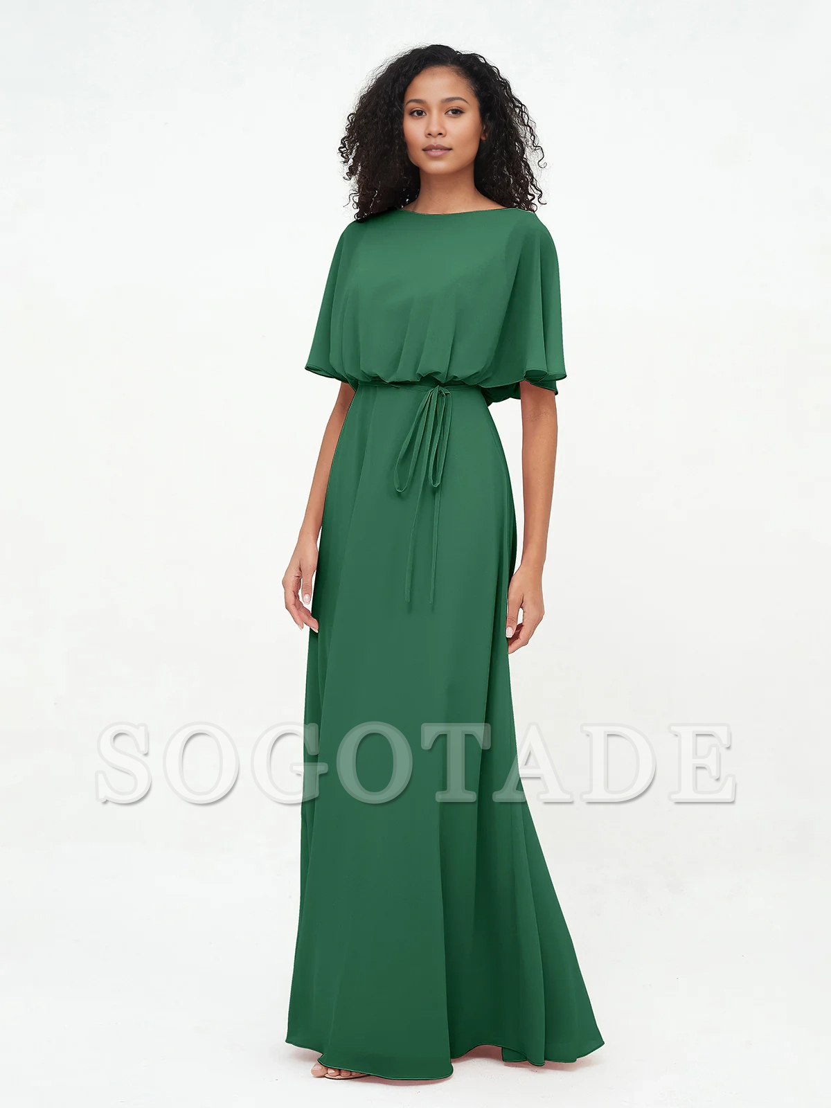 Chiffon full-length wrapped bridesmaid dress