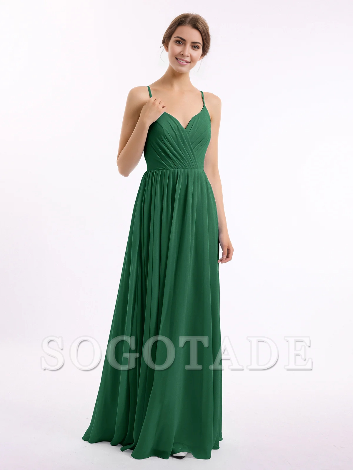 Thin shoulder chiffon bridesmaid dress