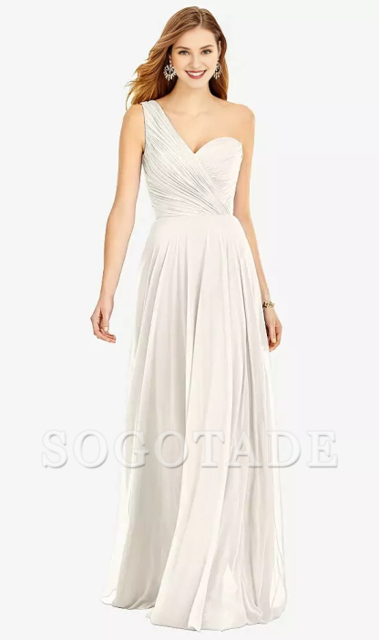 One shoulder hanging chiffon and floor length Prom dress