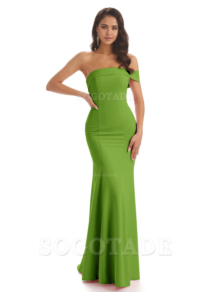 Mermaid One Shoulder Floor-Length Satin Sexy formal dresses evening gown Bridesmaid Dresses