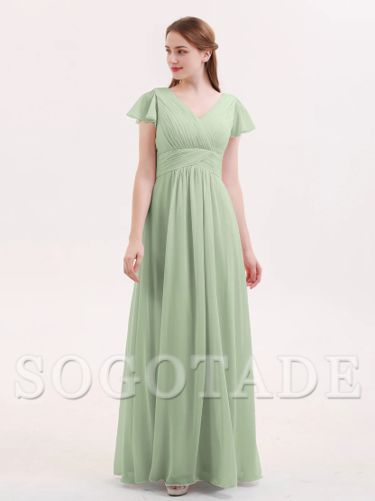 Hooded chiffon bridesmaid dress with long sleeves